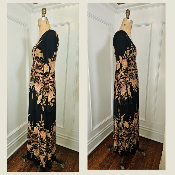 Free People Boho Midnight Garden Black Blush Floral Maxi Dress XS - Picture 2 of 11